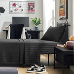 Striped Bedsheet Set - Black T200 Cotton Satin