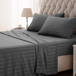 Striped Bedsheet Set - Grey T200 Cotton Satin