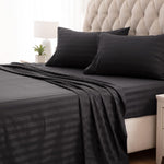 Striped Bedsheet Set - Black T200 Cotton Satin