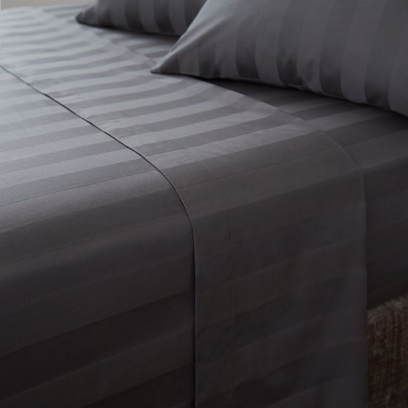 Striped Bedsheet Set - Grey T200 Cotton Satin