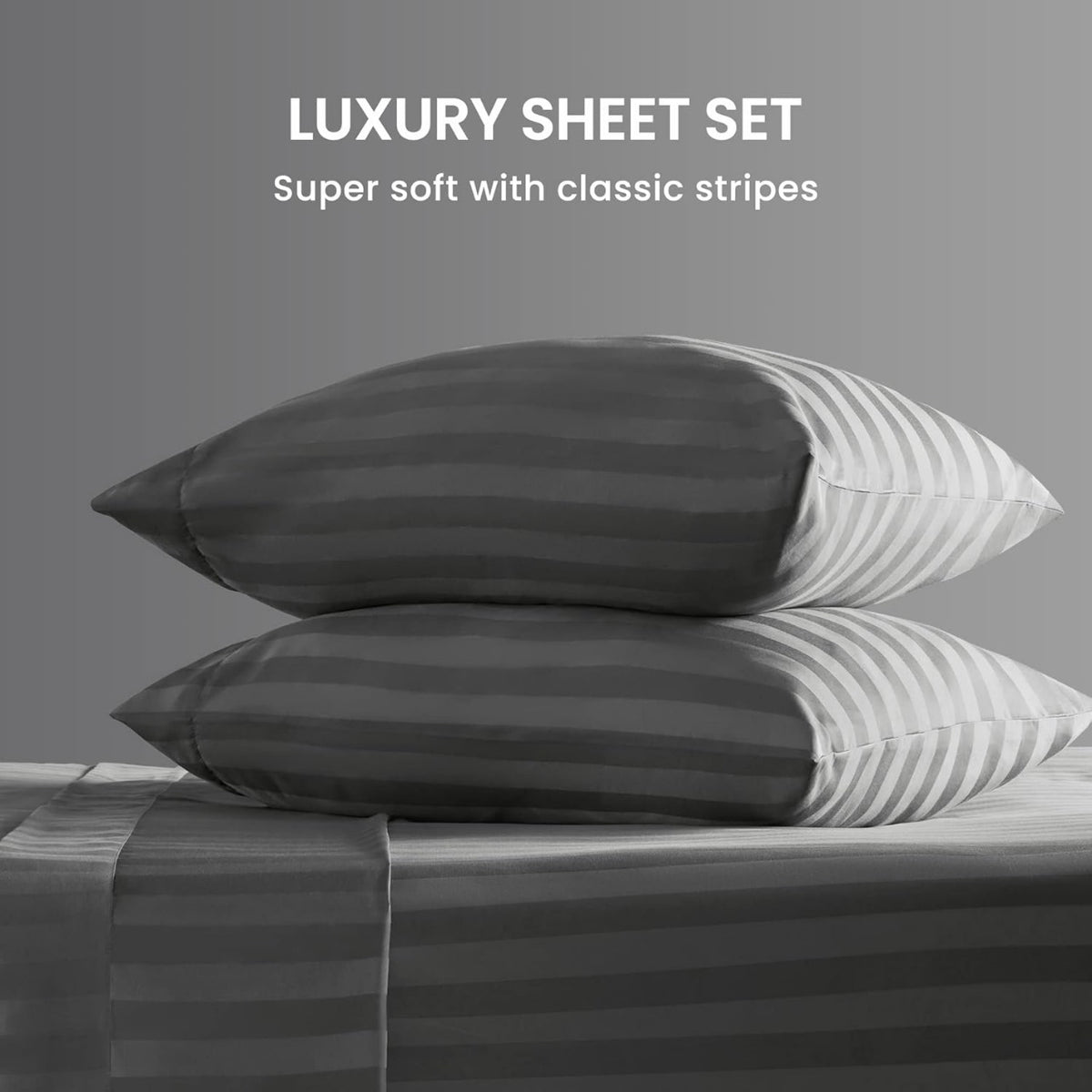 Striped Bedsheet Set - Grey T200 Cotton Satin
