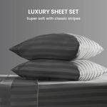 Striped Bedsheet Set - Grey T200 Cotton Satin