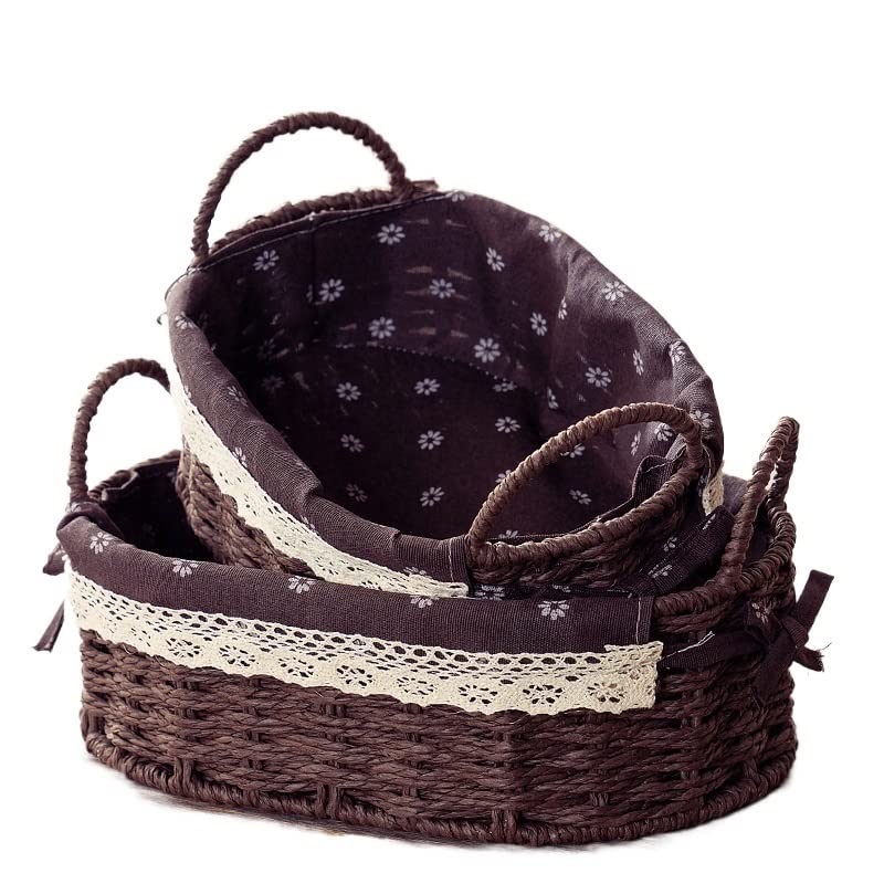 Oval Handwoven Storage Baskets with Handle | Set of 2