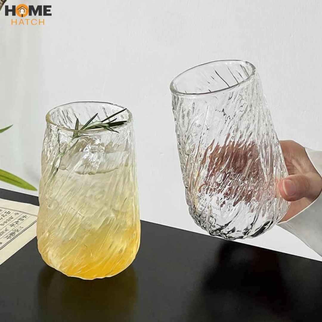 Ripple Glass Cup – Textured Drinking Glass for Juice & Cocktails