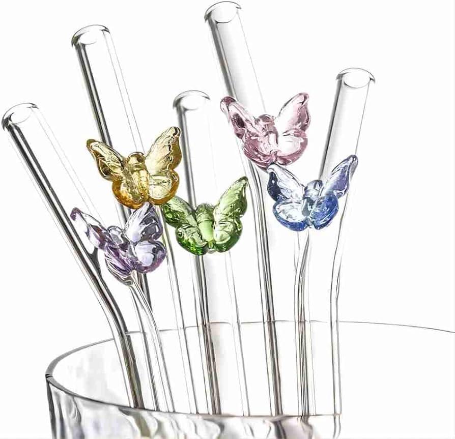 Butterfly Glass Drinking Straws With Cleaning Brush