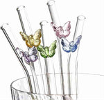 Butterfly Glass Drinking Straws With Cleaning Brush
