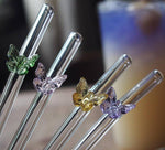 Butterfly Glass Drinking Straws With Cleaning Brush