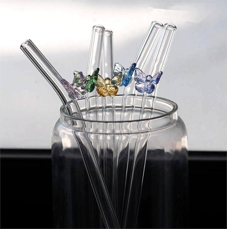 Butterfly Glass Drinking Straws With Cleaning Brush