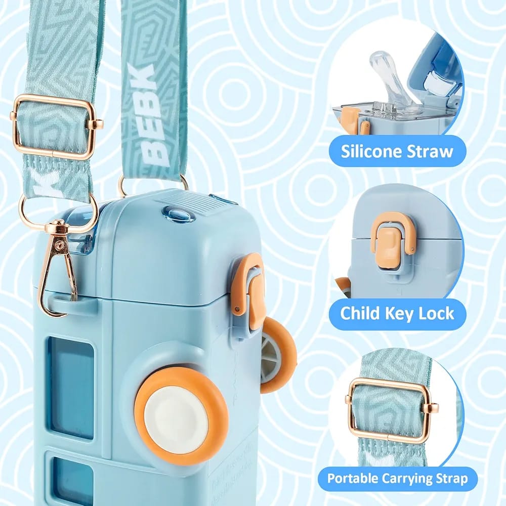 School Bus Water Bottle For Kids With Strap