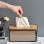 Acrylic Transparent Bamboo Lid Tissue Box