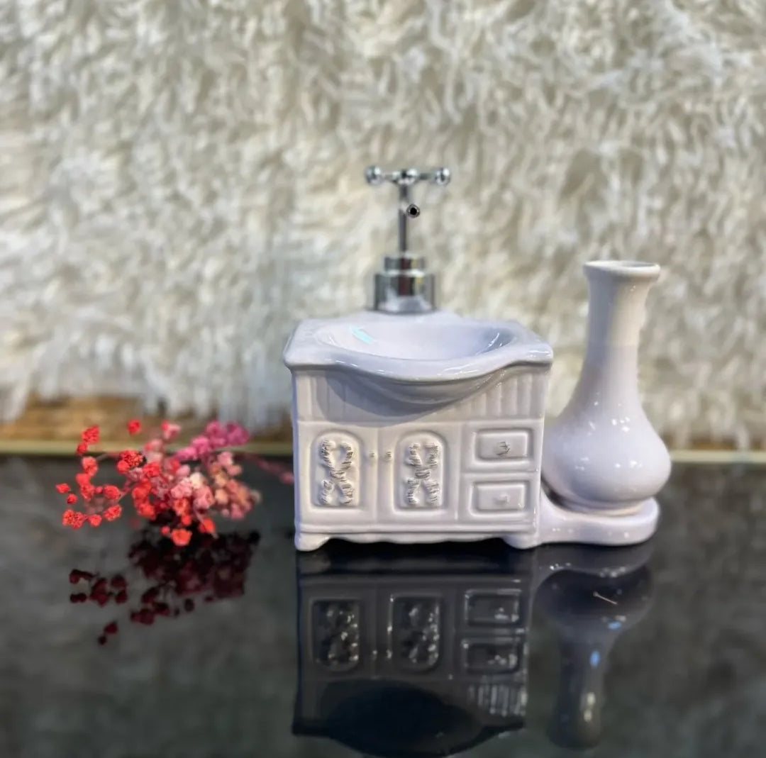 Sink Shaped Soap Dispenser With Attached Vase