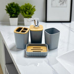 4pcs - Natural Bamboo Lids Bathroom Accessory Set | Bath Set