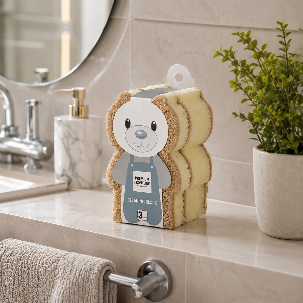 3-Piece Bear Shape Cleaning Sponge Set | Multipurpose Scrubbing Blocks for Kitchen, Bathroom & Everyday Cleaning