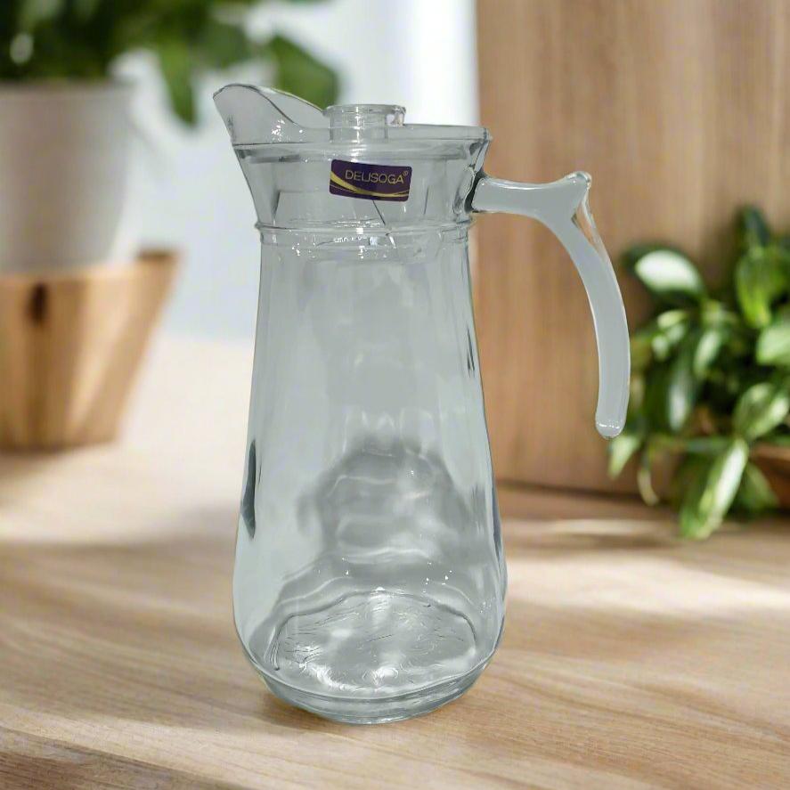 Delisoga Textured Glass Water Jug with Lid | Premium Serving Pitcher
