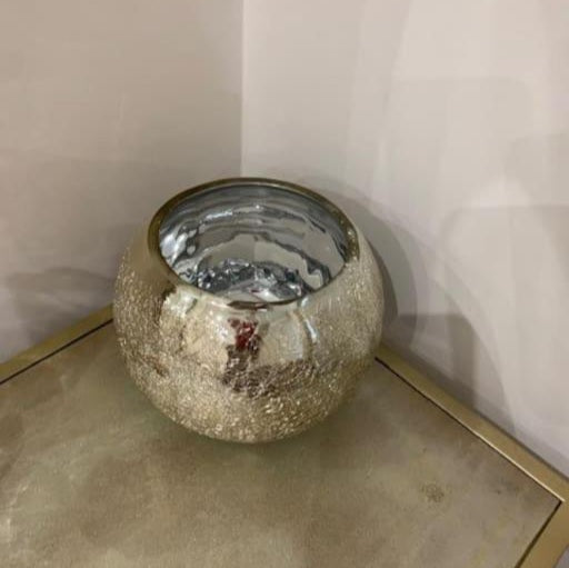 Golden Cracked Glass Vase/ Candle Holder | Home Décor