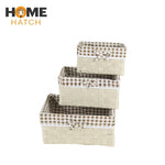 Brown & White Checked Storage Basket | Cloth Covered | Set of 3