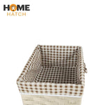 Brown & White Checked Storage Basket | Cloth Covered | Set of 3