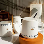 White Luxury Porcelain Weather Prompts Coffee Mug With Lid And Spoon