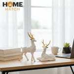 White & Gold Geometric Deer Figurine Set – Modern Resin Animal Sculptures for Home Décor in Pakistan