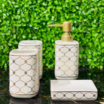 White Gold Ceramic Mesh Designed Bath Set - 4pcs