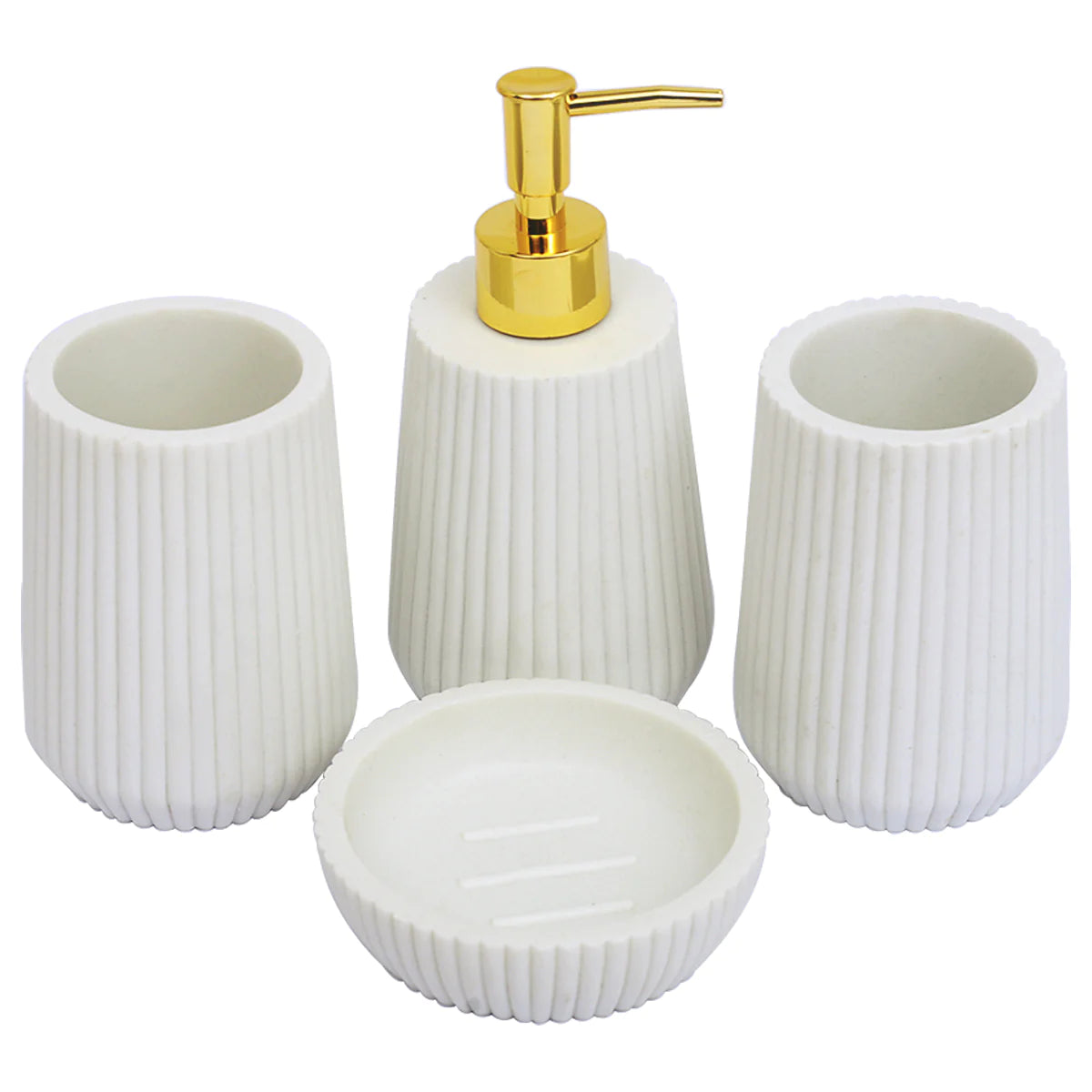 White Lined Minimalistic Bath Set - 4pcs - Home Hatch