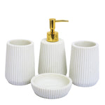 White Lined Minimalistic Bath Set - 4pcs - Home Hatch