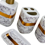 White Marble Pattern Golden Strap Bath Set - 4pcs - Home Hatch
