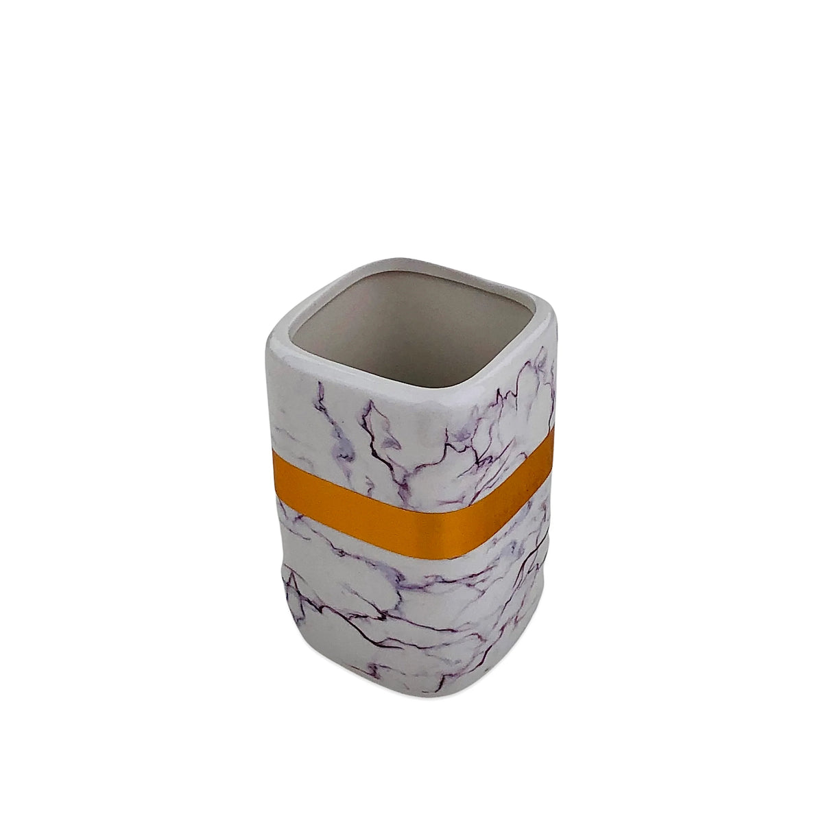 White Marble Pattern Golden Strap Bath Set - 4pcs - Home Hatch