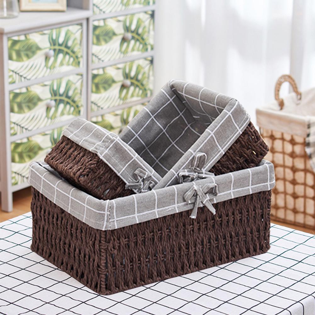 Wicker Storage Basket | Cloth Covered Braided | Set of 3