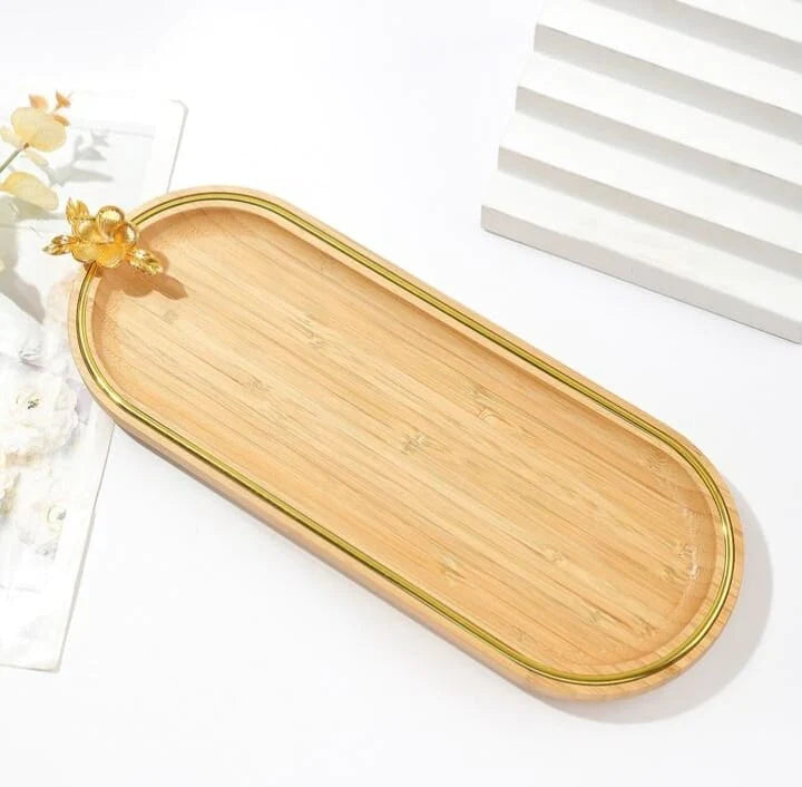 Oval Bamboo Serving Tray With Flower Barouche - Set of 3 - Home Hatch