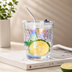 aurora crystal glass tumbler with lid and glass straw premium iridescent drink cup
