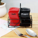 ceramic salt and pepper shaker set with metal holder modern kitchen seasoning dispenser