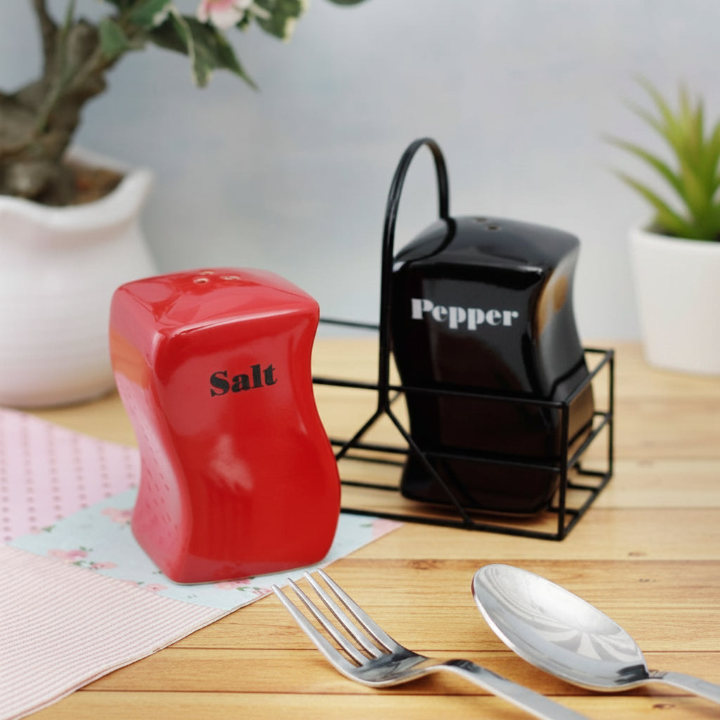 ceramic salt and pepper shaker set with metal holder modern kitchen seasoning dispenser