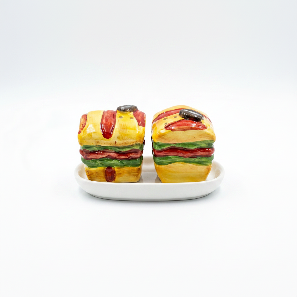 ceramic sandwich salt and pepper shaker set with tray cute kitchen dining décor – Pakistan