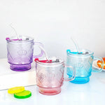crown glass mug with lid and glass straw premium crystal drink cup