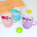 crown glass mug with lid and glass straw premium crystal drink cup