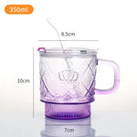 crown glass mug with lid and glass straw premium crystal drink cup