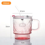 crown glass mug with lid and glass straw premium crystal drink cup