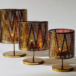 Zig Zag Lines Design Golden Candle Lanterns | Home Décor