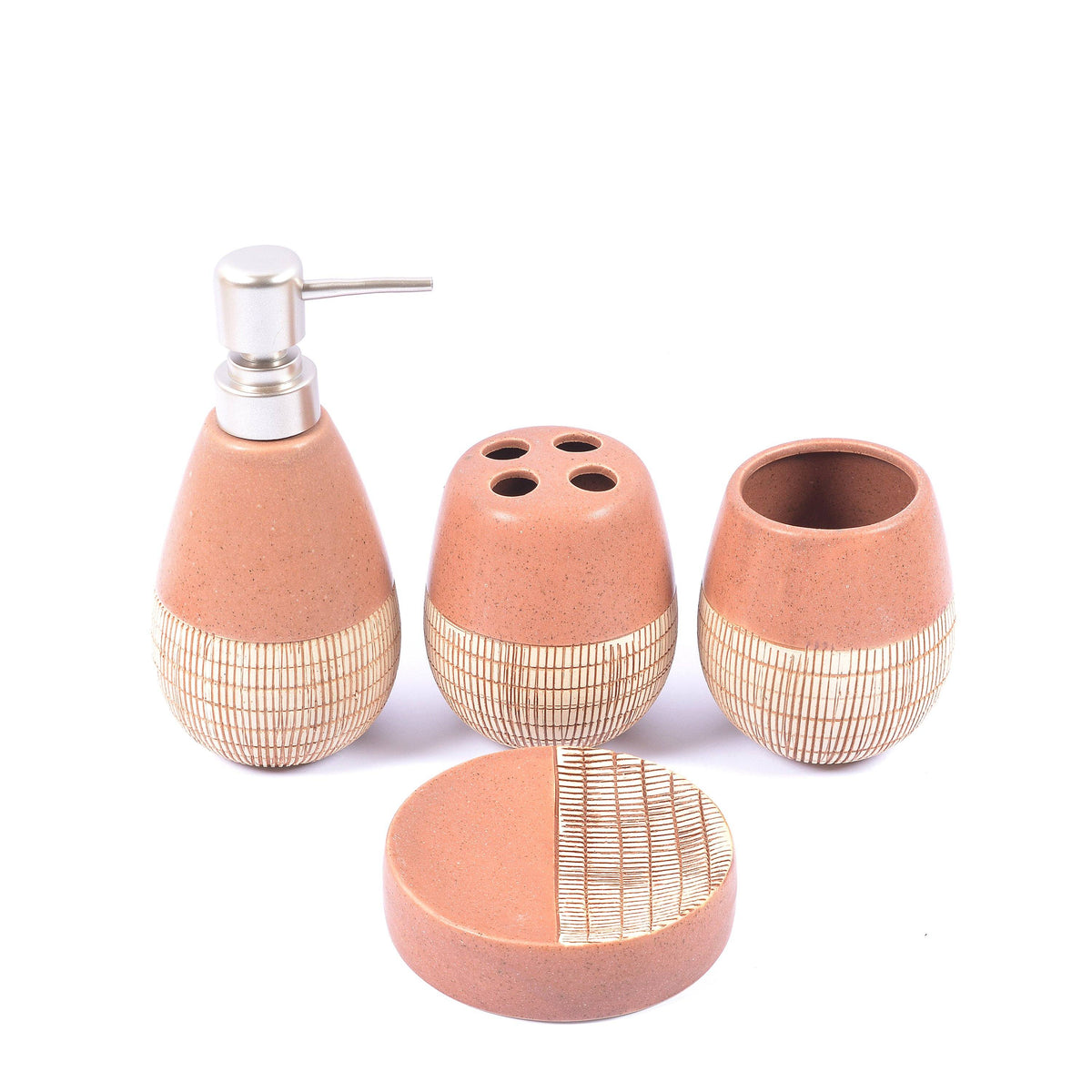 Black Self Textured With Wooden Pattern Bath Set - 4pcs - HomeHatchpk