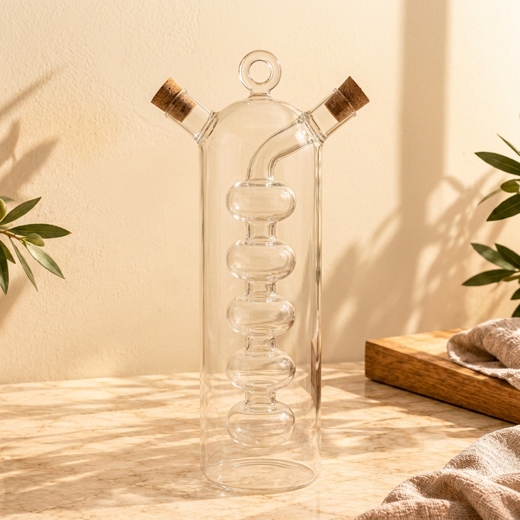 Glass cruet main image in warm natural setting