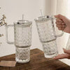 Glass Tumbler with Handle, Straw & Leak-Proof Lid – 750ml | Large Capacity Reusable Drinking Cup