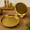 Golden Steak StGrill Platter Ribbed Metal Serving Steak Plate | Premium Kitchen Cookware 8.5 Inch & 7.5 Inch