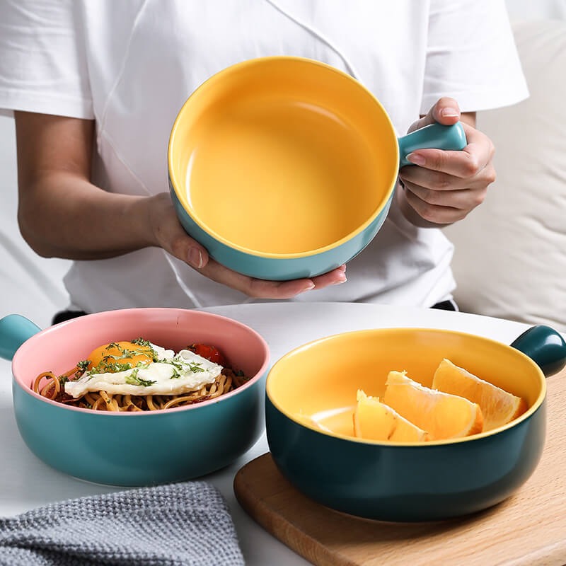 6.2 inch ceramic bowl with handle – microwave safe – Home Hatch Pakistan