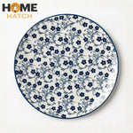 DANNY HOME Navy Blue Floral Flat Ceramic Plates – Multiple Sizes – Home Hatch Pakistan