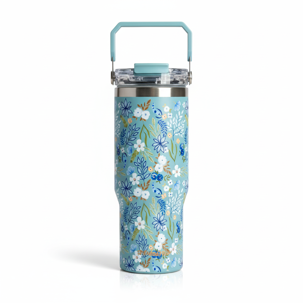 Sitarayuri Floral 40oz Stainless Steel 900ml Tumbler with Handle & Straw – Leakproof & Travel Friendly
