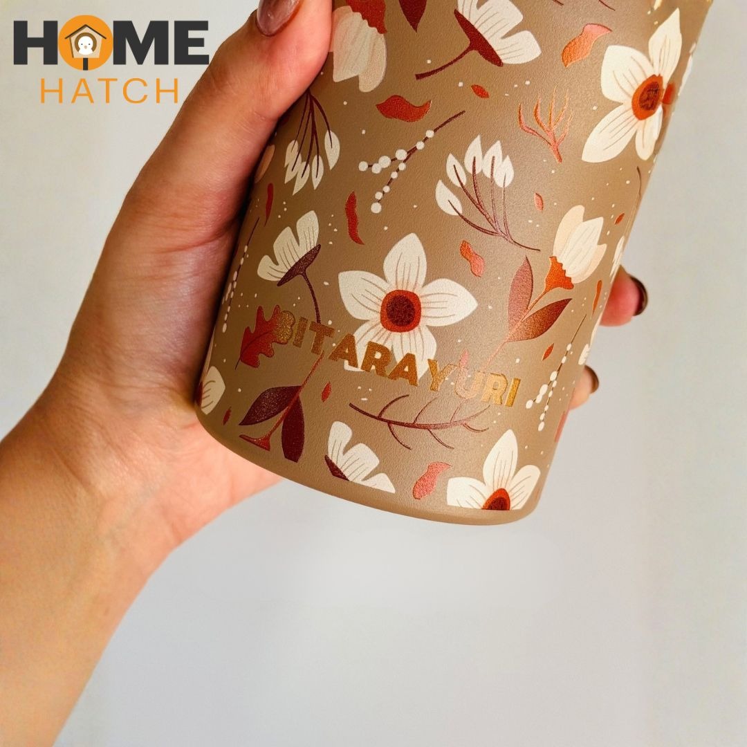 Sitarayuri Floral 40oz Stainless Steel 900ml Tumbler with Handle & Straw – Leakproof & Travel Friendly