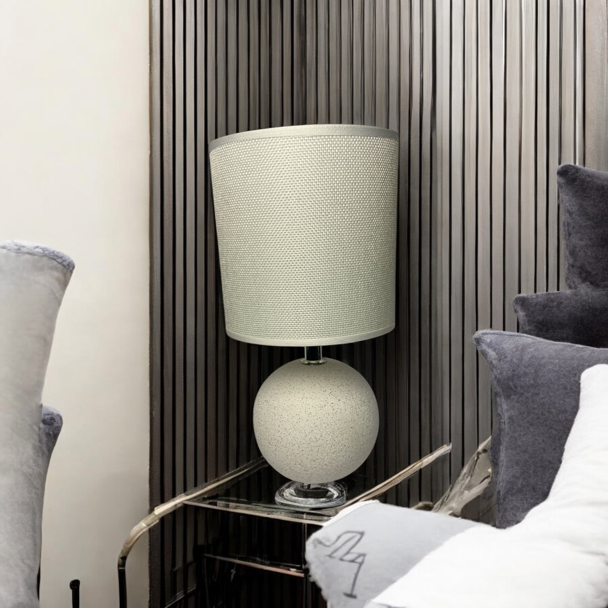 Contemporary Globe Shaped Ceramic Lamp With Shade