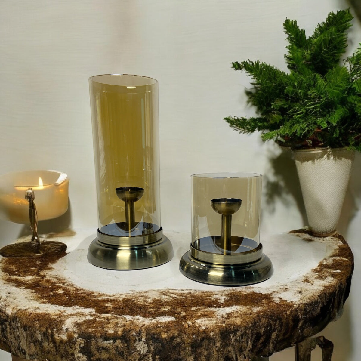 Noric Iron Art Glass Candle Holder Stand | Home Décor