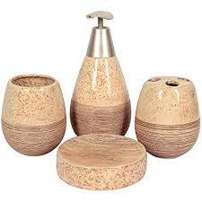 Black Self Textured With Wooden Pattern Bath Set - 4pcs - HomeHatchpk